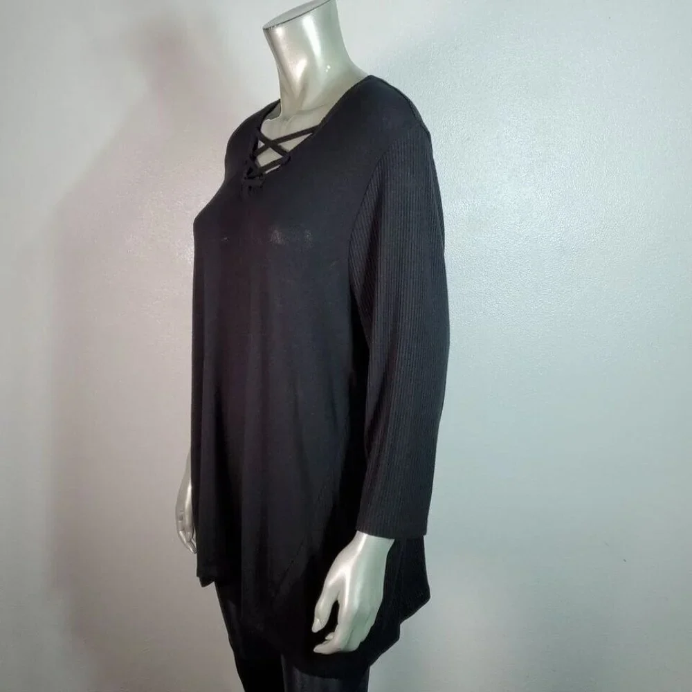 Lane Bryant Top Plus Size 18/20 Ribbed Stretch Long Sleeve Casual Pullover Black